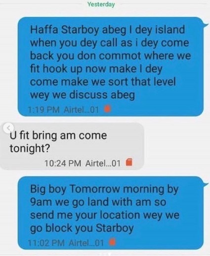 text message conversation between Wizkid and his thug