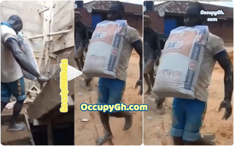 man carry cement with teeth