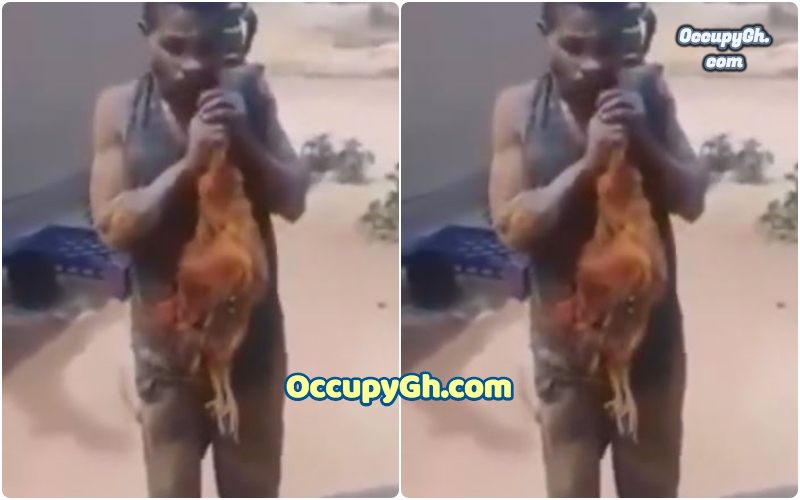 chicken thief forced to eat raw chicken