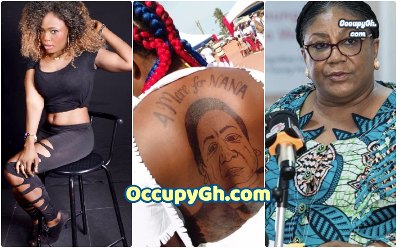 lady tattoos rebecca akufo face on back