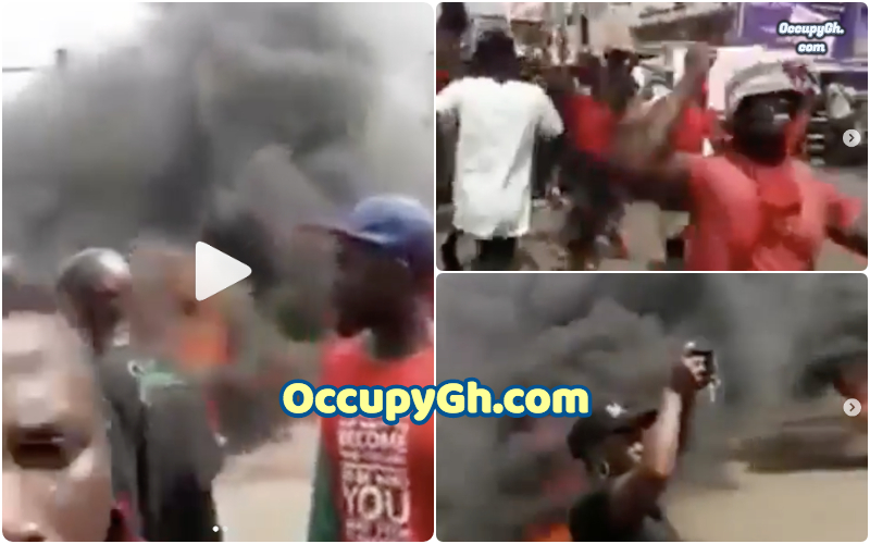 NDC Supporters In Ashaiman Burning Tyres In Protest of EC Presidential Results