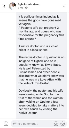 juju man impregnates pastor wife