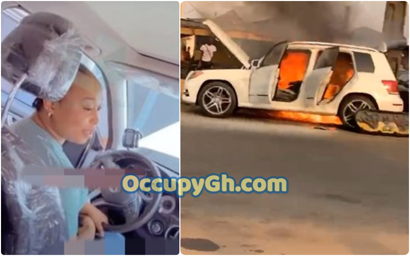 Lady new Benz catches fire