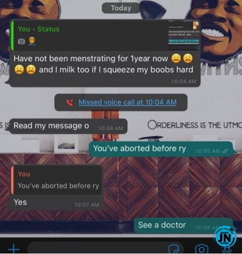 Lady not Menstruating 1 Year
