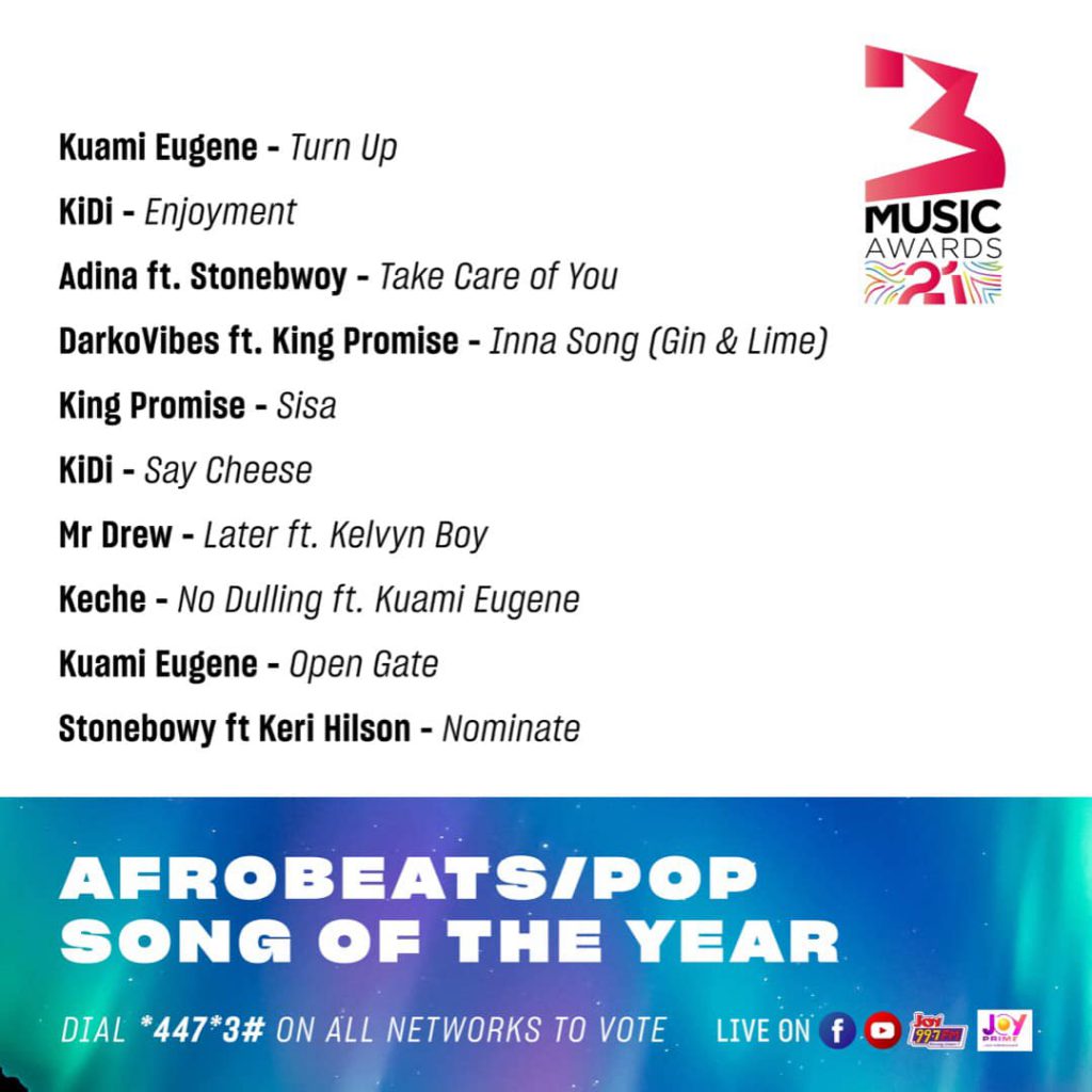 3musicawards21 Afrobeats/Pop Song of the Year!