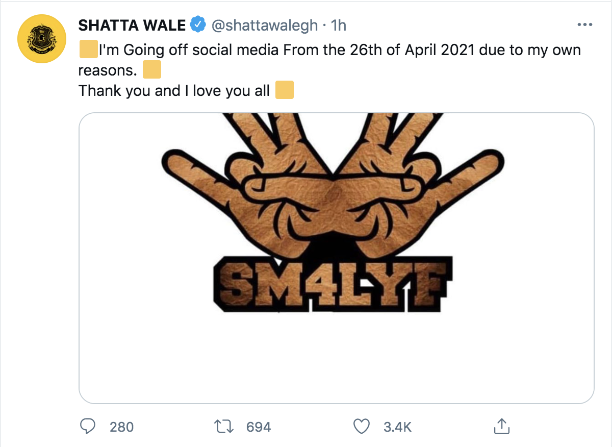Shatta wale off social media