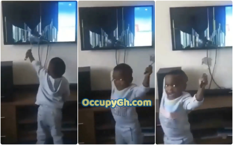 kid destroys flat-screen tv