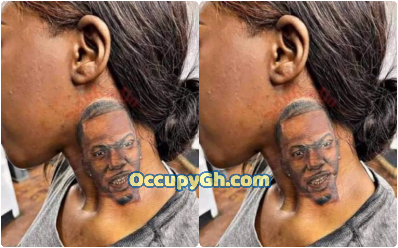Lady tattoos boyfriend face neck