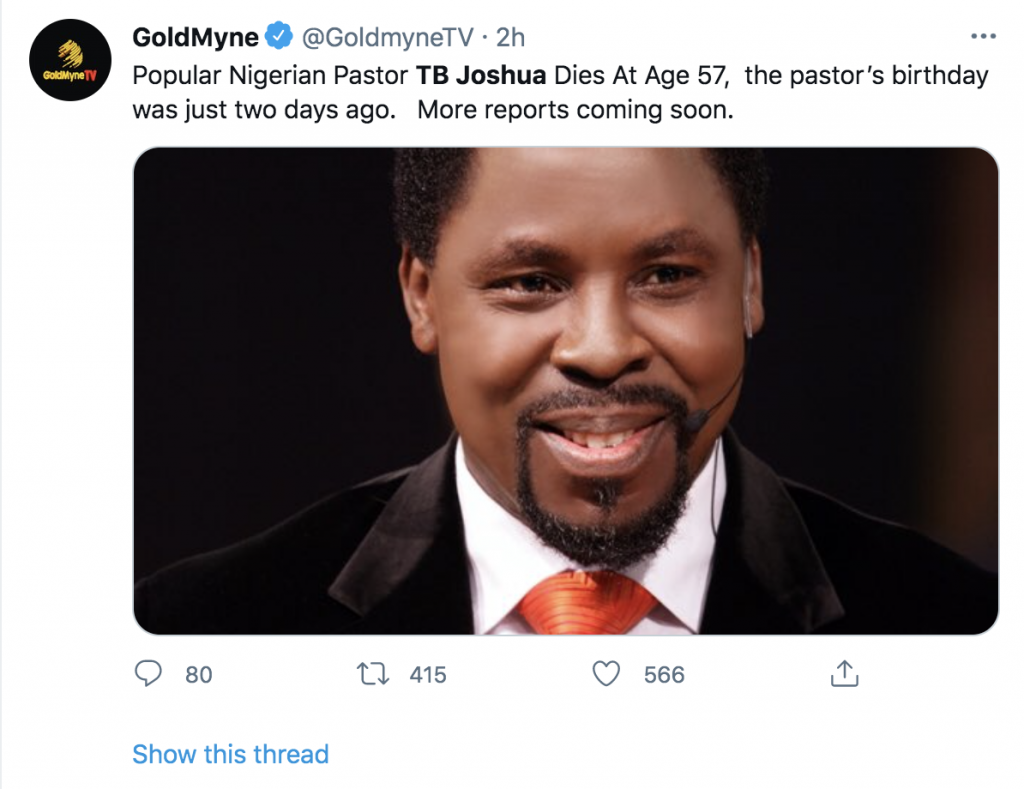 Is TB Joshua Dead?