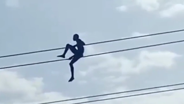 Thief Hangs On Power Line