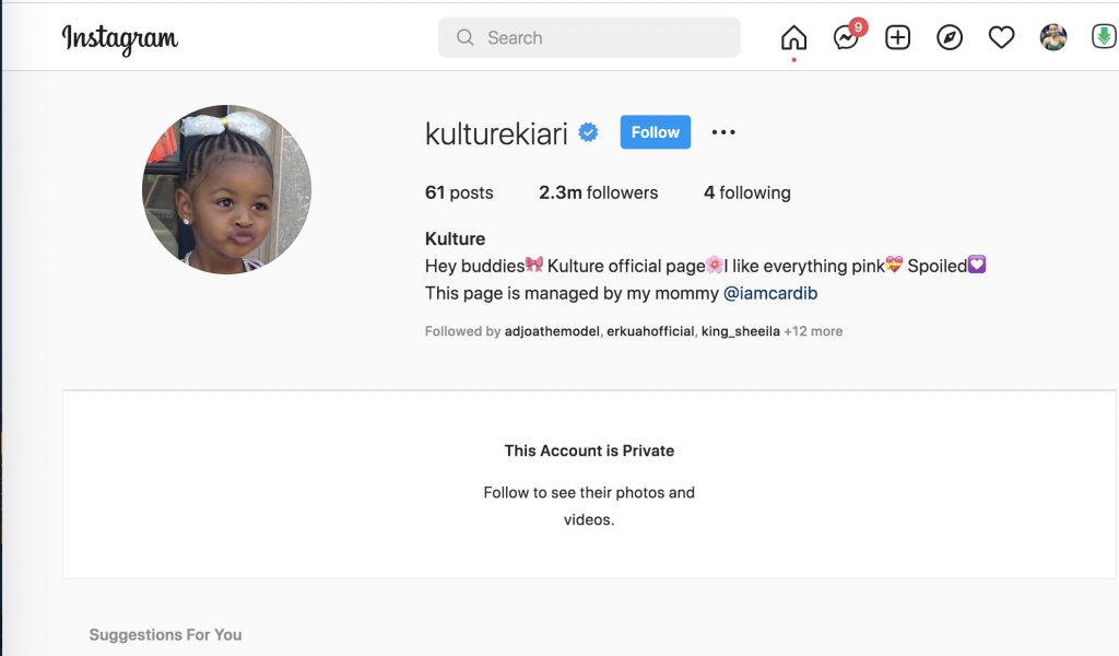 cardi b locks daughter kulture instagram