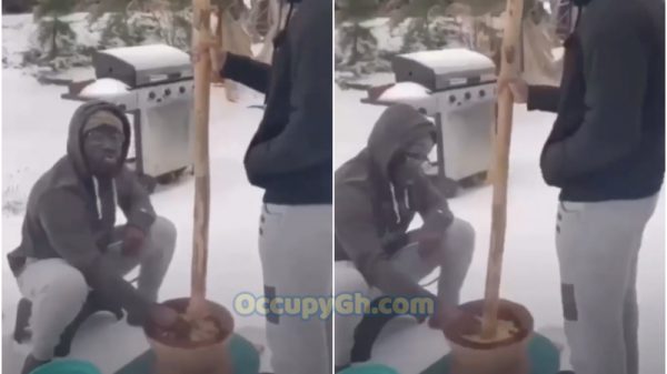 ghanaians pounding fufu in snow