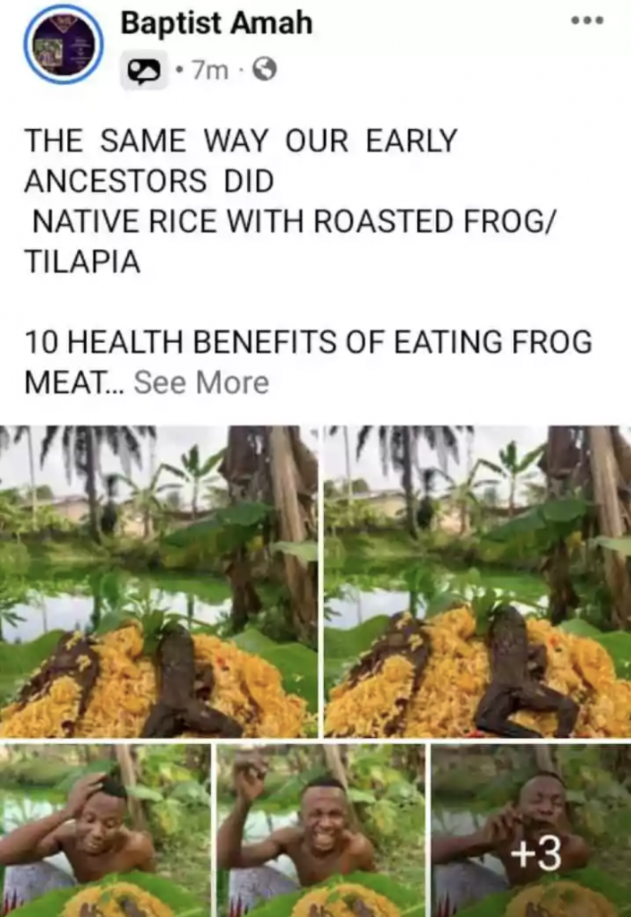 man eating frog meat