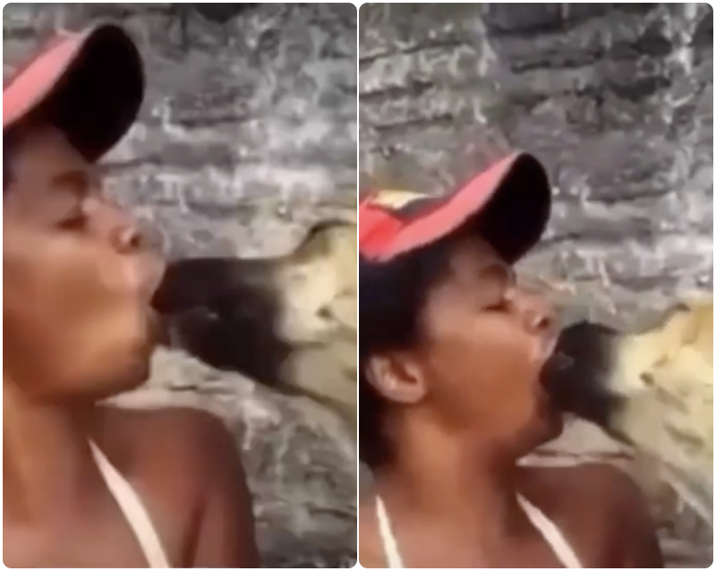 lady kissing a dog
