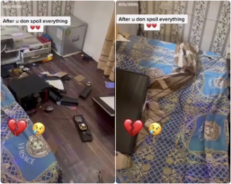 lady destroys boyfriend items room