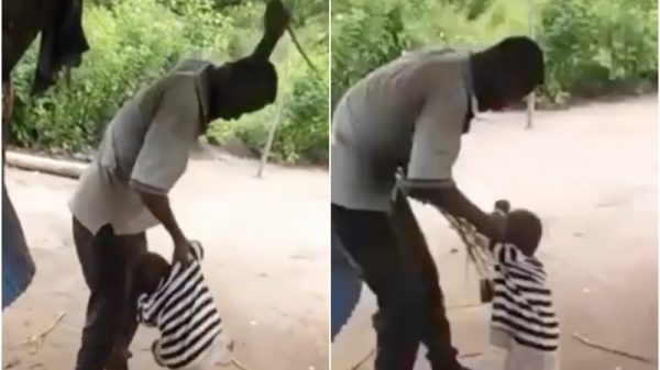 man beats child