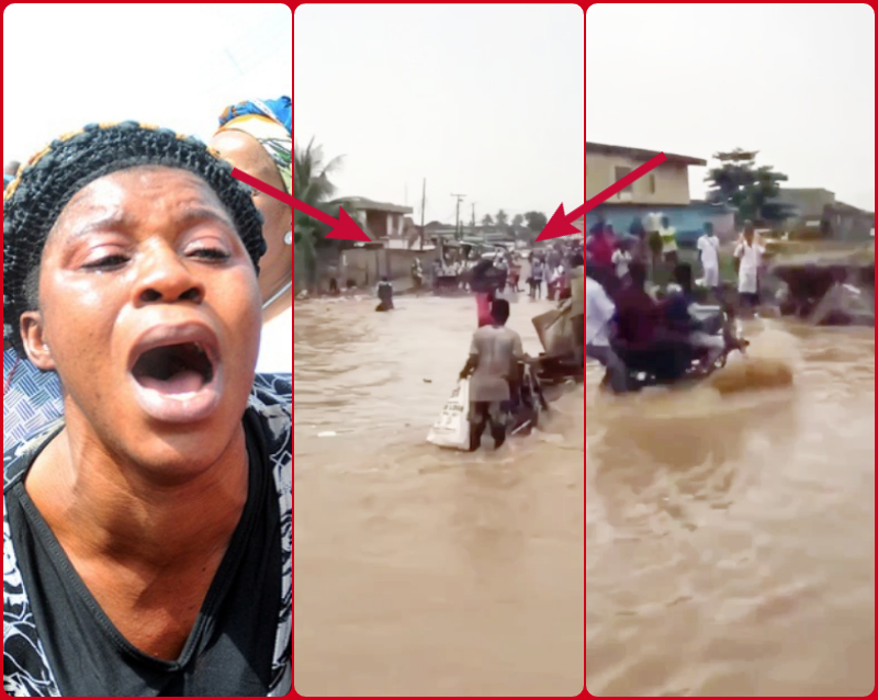 man on motorbike swept by flood water in lagos nigeria