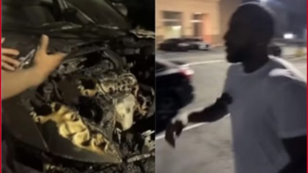 lady destroys boyfriend car