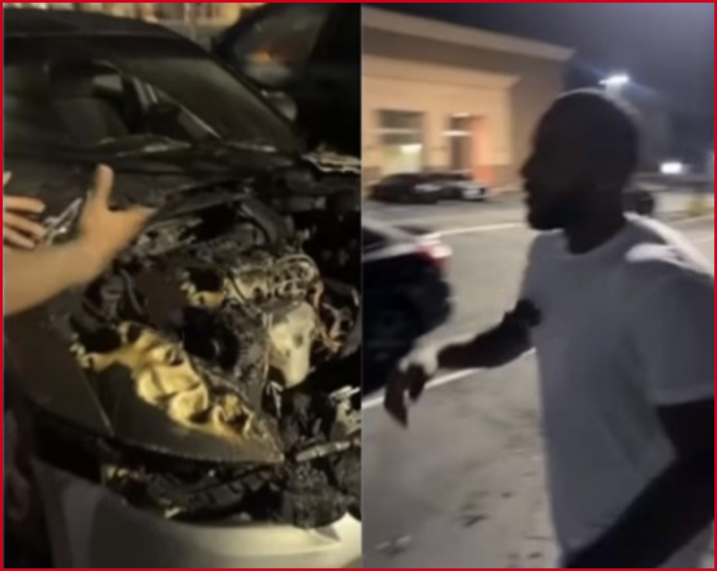 lady destroys boyfriend car