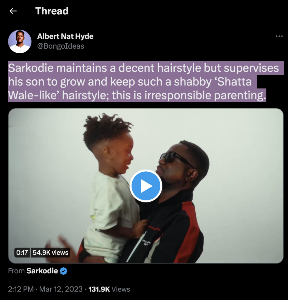 A screenshot of Shatta Wale's quoted tweet
