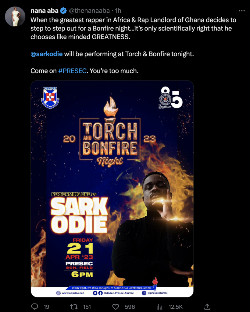 Sarkodie perform at Presbyterian SHS's Torch and Bonfire night