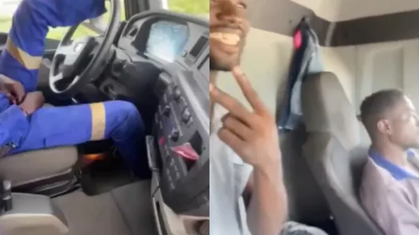 man driving with his leg