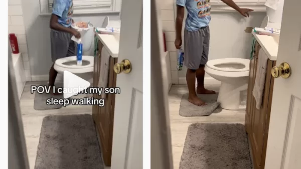 son sleepwalking toilet