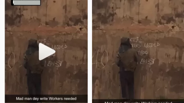 mad man posting ad for workers on wall