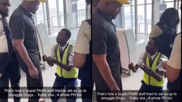 airport FAAN official slip drug in bag traveler